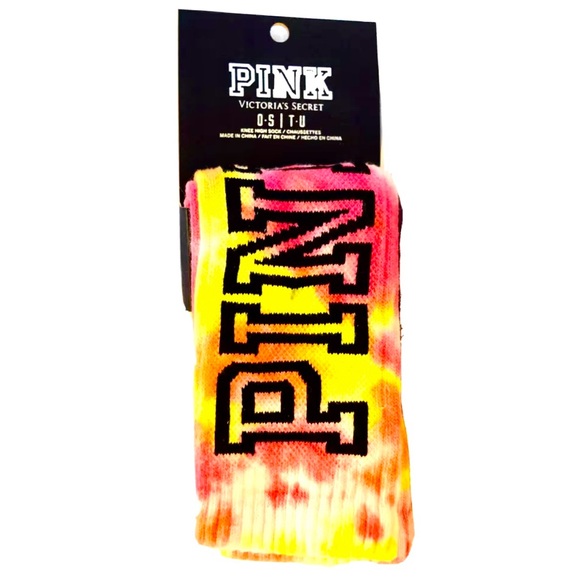 NWT PINK VICTORIA’S SECRET KNEE HIGH SOCKS IN PINK/YELLOW  TIE DYE - Picture 3 of 5